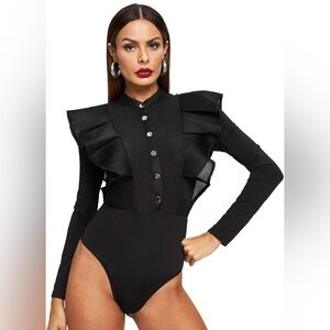 Chic Black Ruffled Bodysuit | Women’s Small